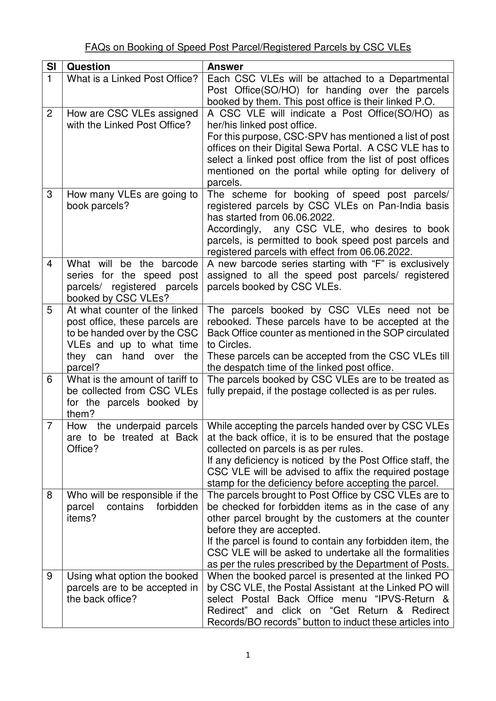 FAQ On CSC VLE Parcel Booking